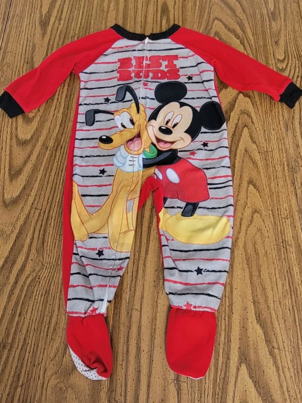 Disney Mickey Mouse Pluto 2T Footed Pajamas Sleeper Red Striped Zip
